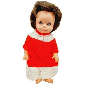 Vintage GOTZ Puppe Doll Brown hair 13" Sleepy Blue Eyes Sound Read